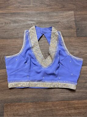 Sari Saree Indian blouse choli crop top halterback embroidered v neck sleeveless